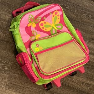 Stephen Joseph Rolling Carry On for Kids, Pink/Green, Butterfly